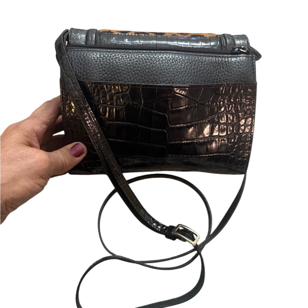 Vintage Brighton Animal Print Black Leather Tote Crossbody - Picture 6 of 16